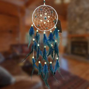 Blue Dream Catchers, Handmade Feather Native American Circular Net For Kids💛